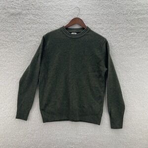 J Crew Sweater Men L Green Crewneck Merino Wool Blend Fisherman Preppy Old Money